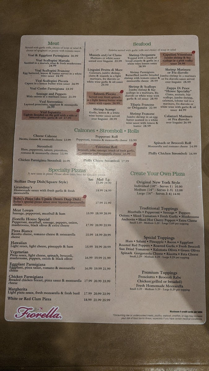 Menu - Fiorella Italian Restaurant photo 2
